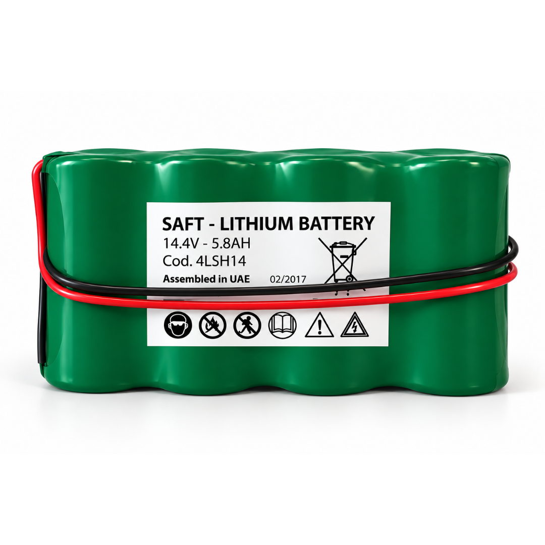 SAFT 4LSH14P (2) SAFT 4LSH14P, SAFT 4 LSH14P battery pack, 4LSH14P lithium battery, SAFT LSH14 battery pack, LSH14 3.6V 23.2Ah battery, SAFT LSH14 23.2Ah lithium battery, 4 x LSH14 battery pack, 4 cell LSH14 battery pack, 4LSH14P 14.4V battery pack, SAFT 14.4V lithium battery pack, LSH14 lithium battery pack, LSH14 Li-SOCl2 battery, lithium thionyl chloride battery pack, 14.4V primary lithium battery, non rechargeable lithium battery pack, C size lithium battery pack, SAFT C size lithium battery, C cell lithium battery, SAFT LSH14 C battery, LSH14 battery with cable, LSH14 battery pack with cable, 30cm cable lithium battery, SAFT 4LSH14P with 30cm cable, 4LSH14P cable outlet, lithium battery pack with wires, SAFT primary lithium battery, SAFT industrial lithium battery, SAFT Li-SOCl2 battery, high capacity lithium battery pack, high energy density lithium battery, long life lithium battery, low self discharge lithium battery, industrial backup battery, industrial sensor battery, remote monitoring battery, IoT lithium battery, smart meter lithium battery, utility meter battery, AMR meter battery, AMI meter battery, data logger lithium battery, electronic equipment backup battery, LSH14 replacement battery, 4LSH14P replacement battery, SAFT LSH14 replacement, SAFT 4LSH14P UAE, LSH14 battery UAE, SAFT lithium battery UAE